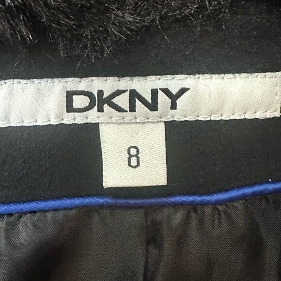 DKNY Black Winter Coat With Fur Collar - Picture 9 of 12